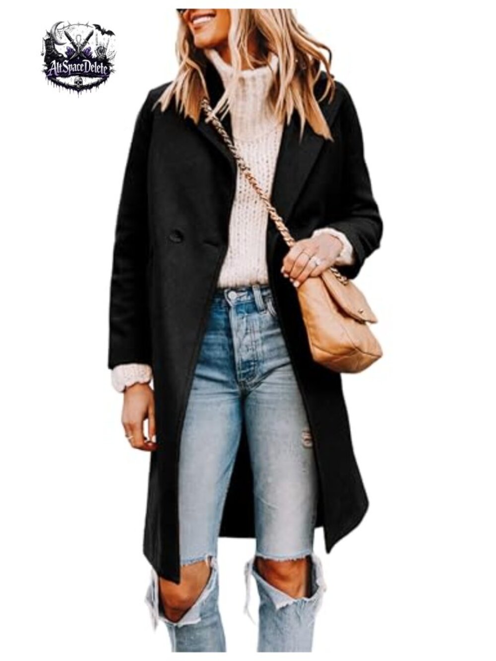 Women's Wool Blend Pea Coat Long Trench Coat Notched Lapel Knee Length